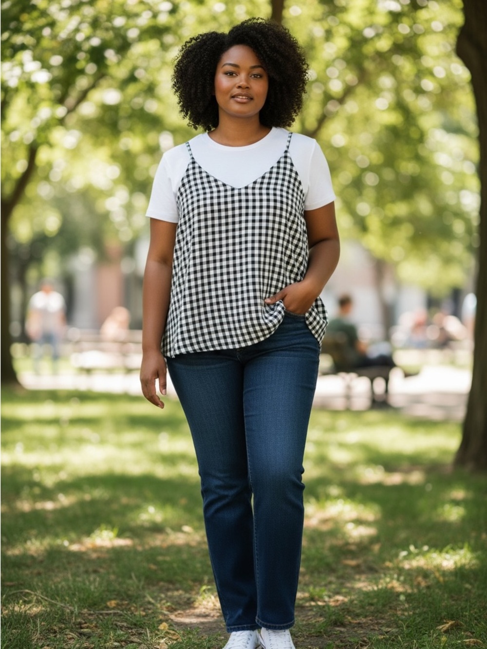 REITMAN'S pkus size Black & White Gingham Cami Top size 2X